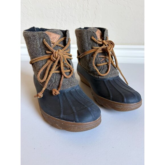 SPERRY Saltwater 6M Brown Wool Rubber Duck Boots Wool Quarter - Picture 3 of 11